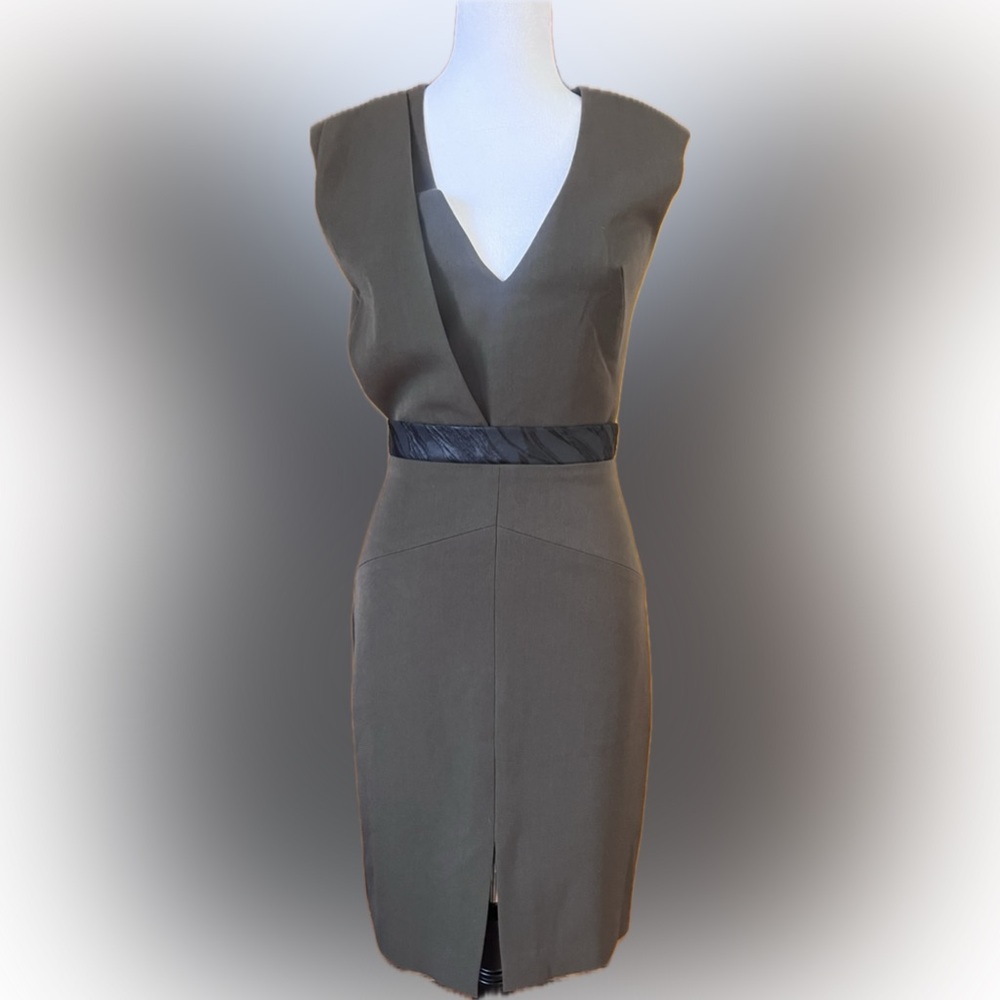 Black Halo Olive Green and Black Midi Dress